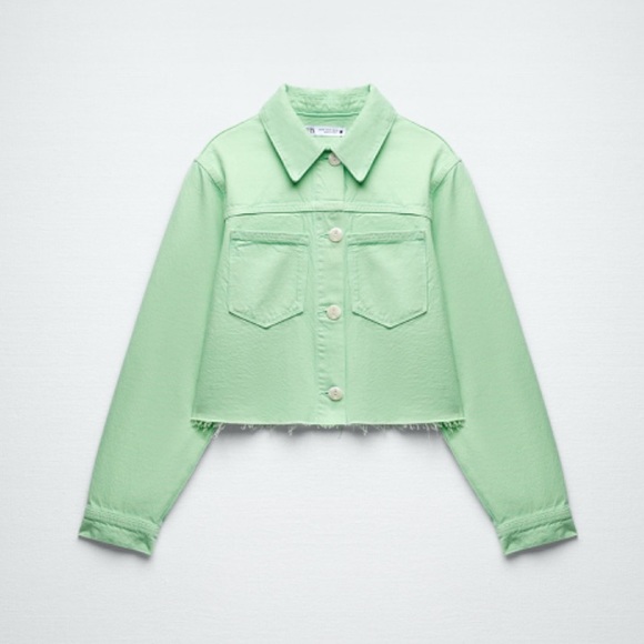 Zara green cropped jeans jacket - Picture 1 of 6